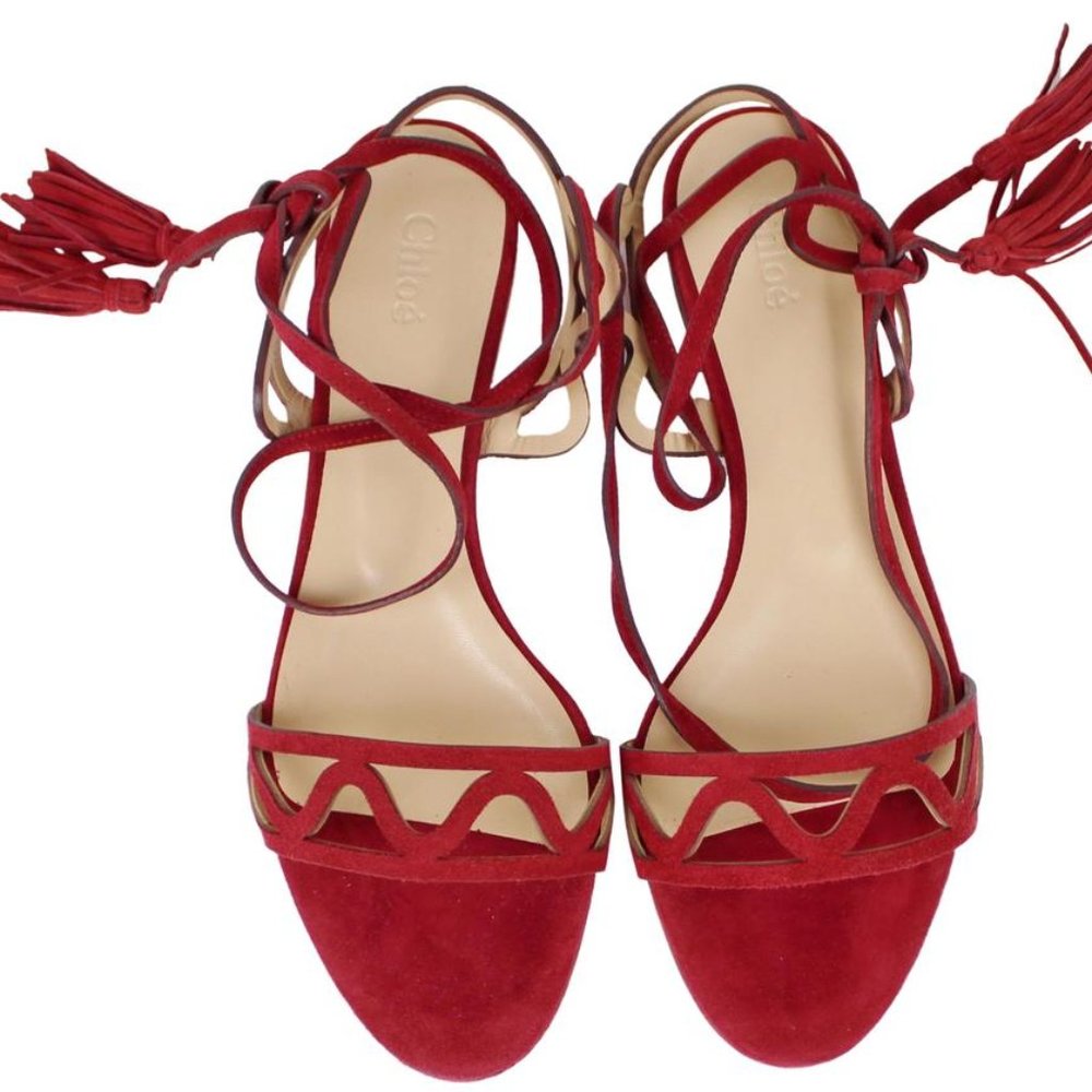 NEW Chloe Lace-Up Scalloped Cutout Strap Sandals, EU 37